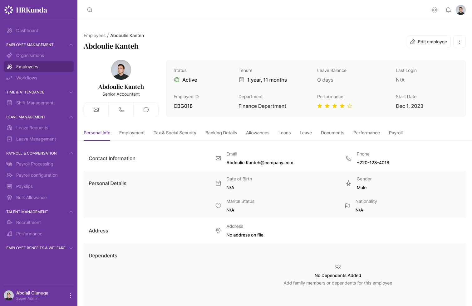 Employee Profile Detail